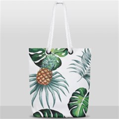Pineapple Tropical Jungle Giant Green Leaf Watercolor Pattern Full Print Rope Handle Tote (small) by genx