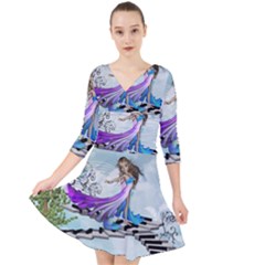 Cute Fairy Dancing On A Piano Quarter Sleeve Front Wrap Dress by FantasyWorld7