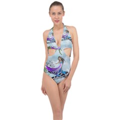 Cute Fairy Dancing On A Piano Halter Front Plunge Swimsuit by FantasyWorld7