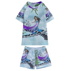 Cute Fairy Dancing On A Piano Kids  Swim Tee And Shorts Set by FantasyWorld7