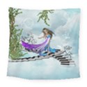 Cute Fairy Dancing On A Piano Square Tapestry (Large) View1