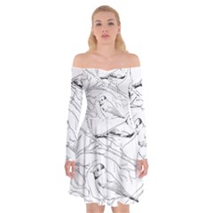 Birds Hand Drawn Outline Black And White Vintage Ink Off Shoulder Skater Dress by genx
