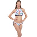Feathers Boho Style Purple Red and Blue Watercolor Cross Front Halter Bikini Set View1