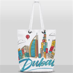 Burj Khalifa Skyline Clip Art Drawing Comic World Full Print Rope Handle Tote (small) by Sudhe