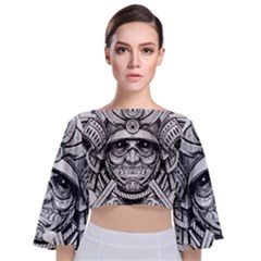 Drawing Samurai Tattoo Sketch Japanese Samurai Tie Back Butterfly Sleeve Chiffon Top by Sudhe