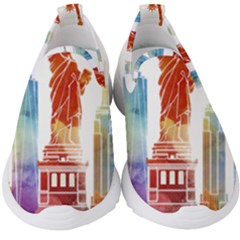 New York City Poster Watercolor Painting Illustrat Kids  Slip On Sneakers by Sudhe