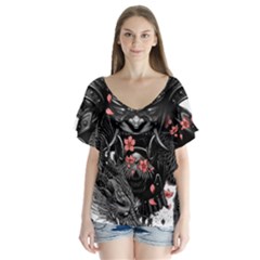 Sleeve Tattoo  Samurai V-neck Flutter Sleeve Top by Sudhe