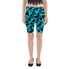 Bright Turquoise And Black Leopard Style Paint Splash Funny Pattern Yoga Cropped Leggings by yoursparklingshop