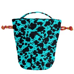 Bright Turquoise And Black Leopard Style Paint Splash Funny Pattern Drawstring Bucket Bag by yoursparklingshop