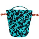 Bright Turquoise and Black Leopard Style Paint Splash Funny Pattern Drawstring Bucket Bag View1