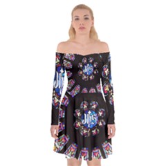 Rosette Stained Glass Window Church Off Shoulder Skater Dress by Pakrebo