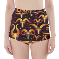 Stylised Horns Black Pattern High-waisted Bikini Bottoms by HermanTelo
