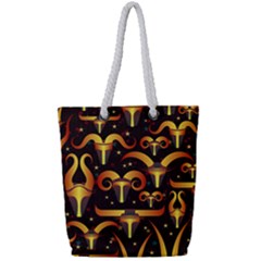 Stylised Horns Black Pattern Full Print Rope Handle Tote (small) by HermanTelo
