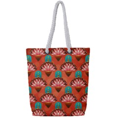 Background Floral Pattern Red Full Print Rope Handle Tote (small) by HermanTelo