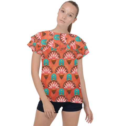 Background Floral Pattern Red Ruffle Collar Chiffon Blouse by HermanTelo