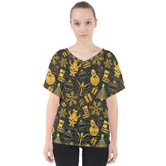 Christmas Background Gold V-neck Dolman Drape Top by HermanTelo