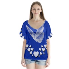 Heart Love Butterfly Mother S Day V-neck Flutter Sleeve Top by HermanTelo