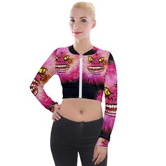 Monster Pink Eyes Aggressive Fangs Long Sleeve Cropped Velvet Jacket by HermanTelo
