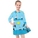 Birds Sun Tree Animal Black Tree Kids  Quarter Sleeve Shirt Dress View1