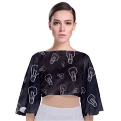 Many Lamps Background Tie Back Butterfly Sleeve Chiffon Top by HermanTelo