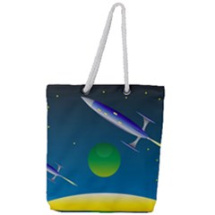 Rocket Spaceship Space Full Print Rope Handle Tote (large) by HermanTelo