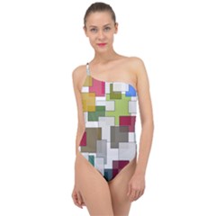 Wallpaper Texture Plaid Classic One Shoulder Swimsuit by HermanTelo