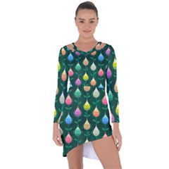 Tulips Seamless Pattern Background Asymmetric Cut-out Shift Dress by HermanTelo