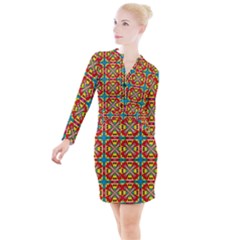 Seamless Pattern Tile Tileable Button Long Sleeve Dress by Pakrebo