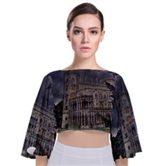 Castle Mansion Architecture House Tie Back Butterfly Sleeve Chiffon Top by Pakrebo