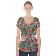 Touch Watercolor Xie Shihong Art Short Sleeve Front Detail Top by Pakrebo