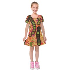 Abstract Background Digital Green Kids  Short Sleeve Velvet Dress by HermanTelo