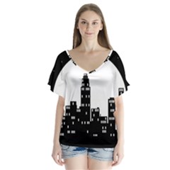 City Night Moon Star V-neck Flutter Sleeve Top by HermanTelo