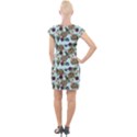 Cracked Doll Pattern Blue Cap Sleeve Bodycon Dress View2
