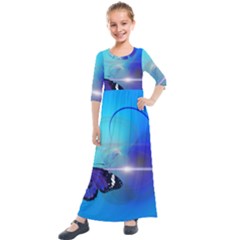 Butterfly Animal Insect Kids  Quarter Sleeve Maxi Dress by HermanTelo