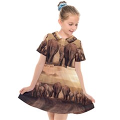Elephant Dust Road Africa Savannah Kids  Short Sleeve Shirt Dress by HermanTelo