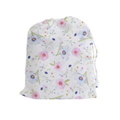 Floral Pink Blue Drawstring Pouch (xl) by HermanTelo