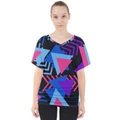 Memphis Pattern Geometric Abstract V-neck Dolman Drape Top by HermanTelo