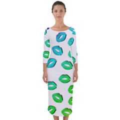 Kiss Mouth Lips Colors Quarter Sleeve Midi Bodycon Dress by HermanTelo