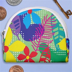 Pattern Leaf Polka Floral Horseshoe Style Canvas Pouch by HermanTelo