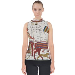 Egyptian Tutunkhamun Pharaoh Design Mock Neck Shell Top by Sapixe
