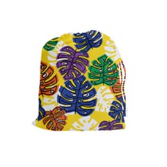 Pattern Leaves Grey Drawstring Pouch (large) by HermanTelo