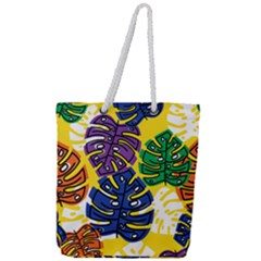 Pattern Leaves Grey Full Print Rope Handle Tote (large) by HermanTelo