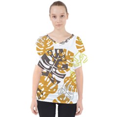 Pattern Leaves V-neck Dolman Drape Top by HermanTelo
