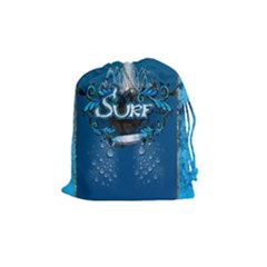 Sport, Surfboard With Water Drops Drawstring Pouch (medium) by FantasyWorld7