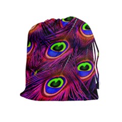 Peacock Feathers Color Plumage Drawstring Pouch (xl) by HermanTelo
