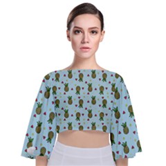 Pineapple Watermelon Fruit Lime Tie Back Butterfly Sleeve Chiffon Top by HermanTelo