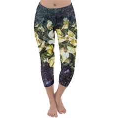 April Pansies Capri Winter Leggings  by Riverwoman