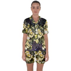 April Pansies Satin Short Sleeve Pyjamas Set by Riverwoman