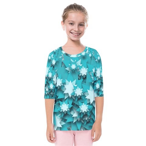 Stars Christmas Ice 3d Kids  Quarter Sleeve Raglan Tee by HermanTelo