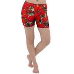 Columbus Commons Red Tulips Lightweight Velour Yoga Shorts by Riverwoman